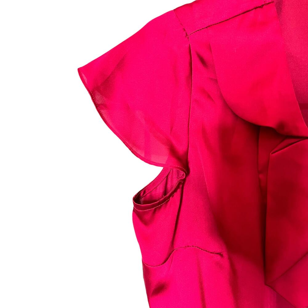 Worthington Pink Button Front Blouse Cap Sleeve Bow Petite Large - Picture 7 of 10